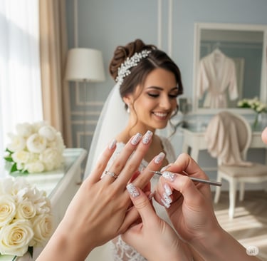 a bride and groomsmen getting ready to be married