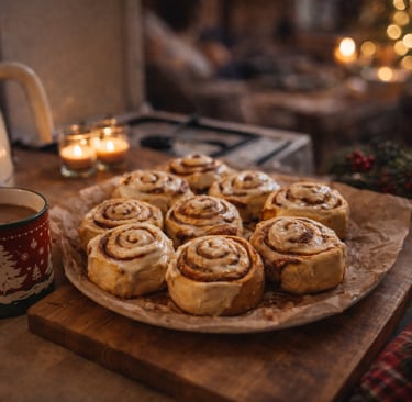 Home moments journal scene of freshly baked pastries on a table in warm light