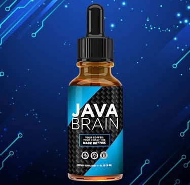java brain drop image with one bottle blue background