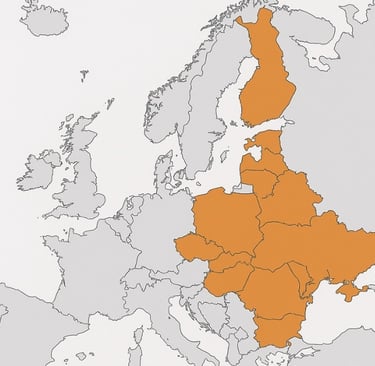 Mapa da Europa destacando países da fronteira leste da UE