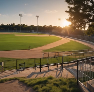 A baseball stadium with a large sign on the side of it
