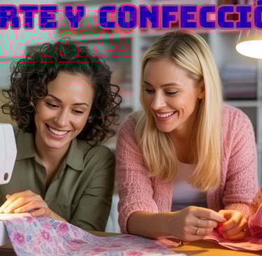 Dos jóvenes concentradas mientras practican técnicas de corte y confección de prendas de vestir en u