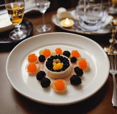 A table topped with plates of food and wine glasses