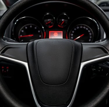 a steering wheel of a car with a steering wheel