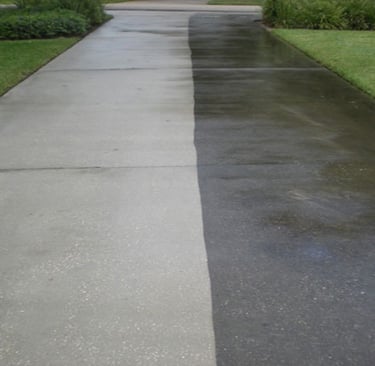A driveway cleaned 50/50 to show the difference