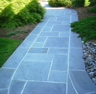 Freshly cleaned stone paver path