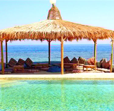 Crystal clear water of the sea and pool at Bedouin star