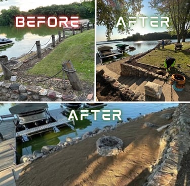 a before and after photos of a lake