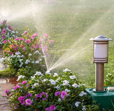 a sprinkler sprinkler sprinkles in front of