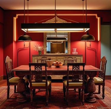 a dining room table with a table and chairs