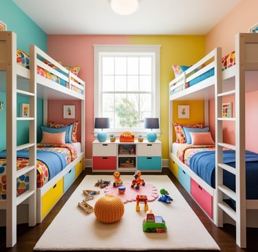 a kids bedroom with bunk beds for boy and girl