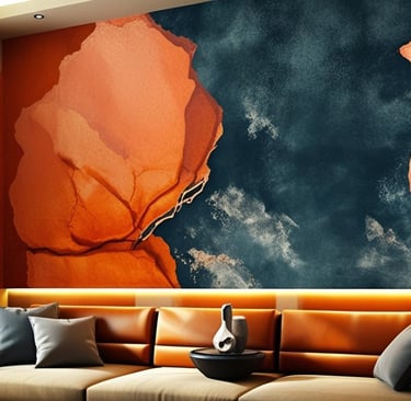 a couch with a painting on the wall