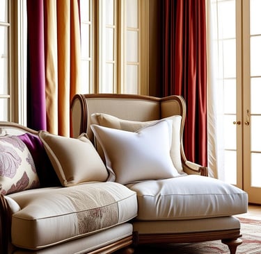 a couch with pillows and pillows in a room