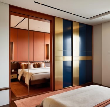 amodular bedroom with sliding aristo sliding shutter and mirror shutters