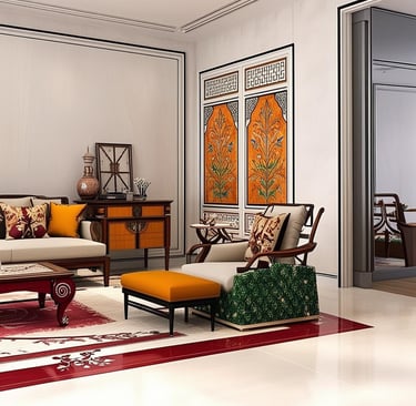 a living room with a couch and a chair