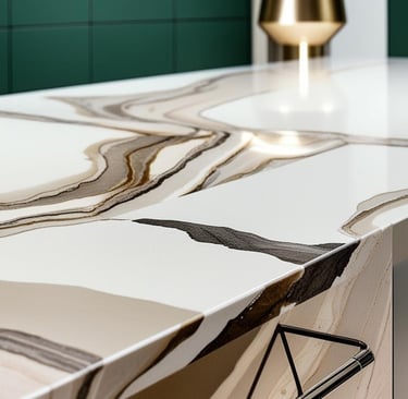 a kitchen counter top with a quartz stone