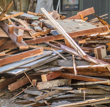 pile of wood on construction site