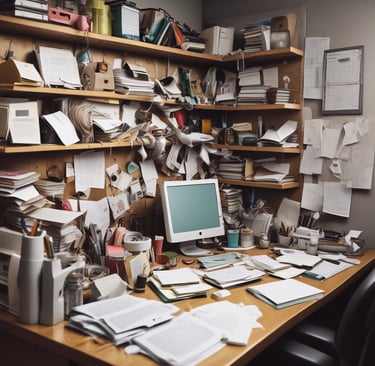 messy office cubicle