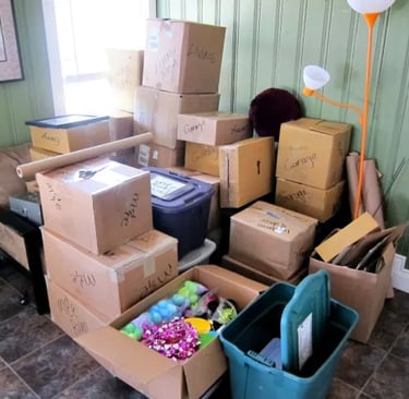 boxes stacked in garage