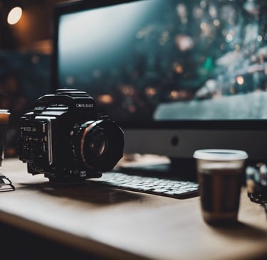 a camera and a camera on a desk
