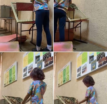 girl making camouflage net
