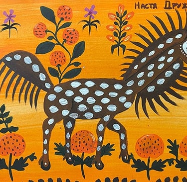 painting of a horse by a Ukrainian child who is internally displaced due to russian aggression