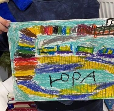 painting with a train on train tracks