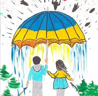 painting of an umbrella in the Ukrainian colours