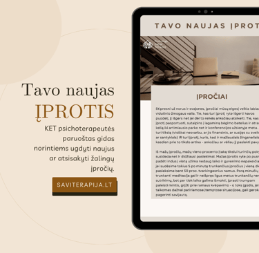 Planšetėje atvertas KET psichoterapeutės sukurtas PDF gidas „Tavo naujas įprotis“