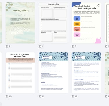 PDF lapų pavyzdys. Chaoso suvaldymui skirtos psichologinės pagalbos kortelės.