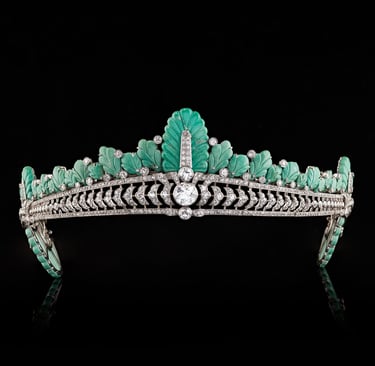 Front view of the Cartier turquoise and diamond tiara owned by Nancy Astor.