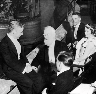 Nancy Astor seated at the 1931 City Lights premiere with Charlie Chaplin and George Bernard Shaw.