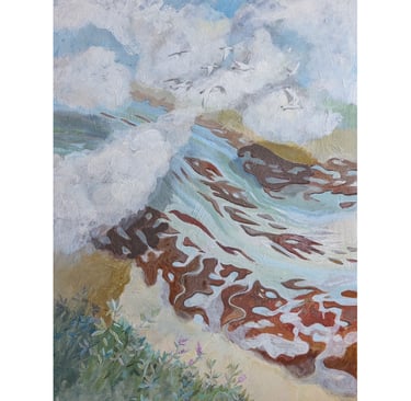 Imaginäre Drohnenansicht des Flusses A3, Acryl auf Holzplatte
