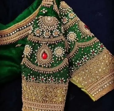 a green and gold colored blouse with a green and gold blouse