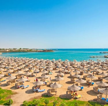 sunrise garden beach with umbrellas and umbrellas on the beach