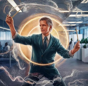 a man in a suit and tie is holding a wandet