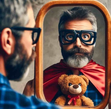a man with a beard and glasses on his face