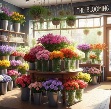 a flower shop with a sign that says the blooming corner
