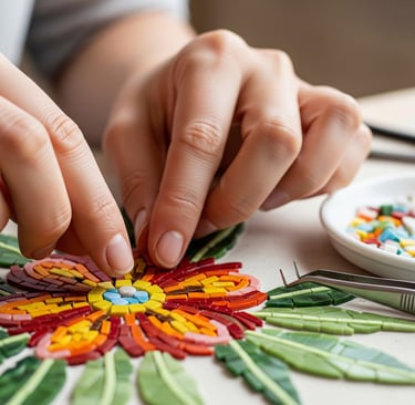 close up mosaic flowers being made