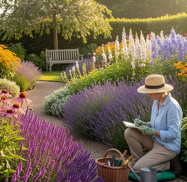 woman note taking in garden