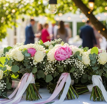 close up of multple wedding bouquets