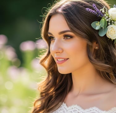 bride wearing flowers in her hair