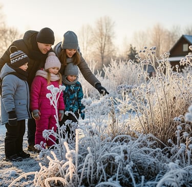 a family of three children standing in a field