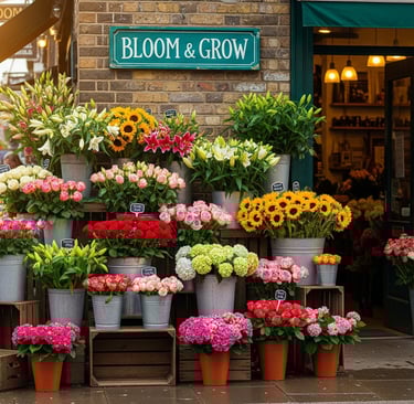 a bunch of flowers are on display outside a store