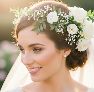 blooming bridal hair with flowers close up