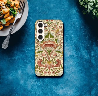 a William Morris phones case on a table