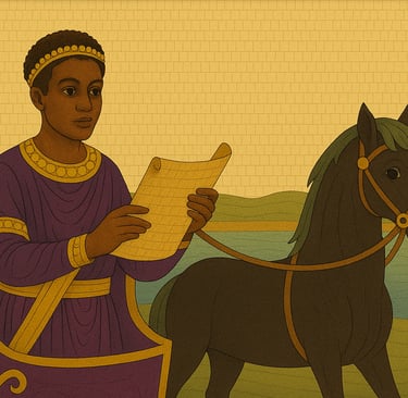 Ethiopian Eunuch reading Isaiah in Acts 8