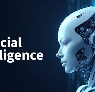 Robot futuristico con testo "Artificial Intelligence", rappresenta l'intelligenza artificiale (AI).