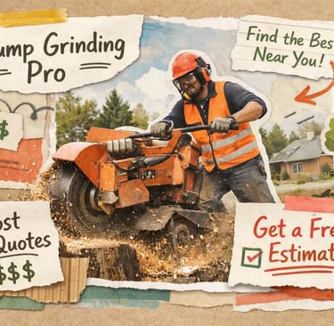 Arborist grinding a stump in a lawn — stump grinding costs and quotes.