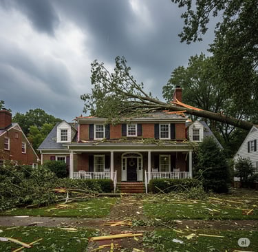 Severe thunderstorm clouds gathering over suburban trees in Northern Virginia